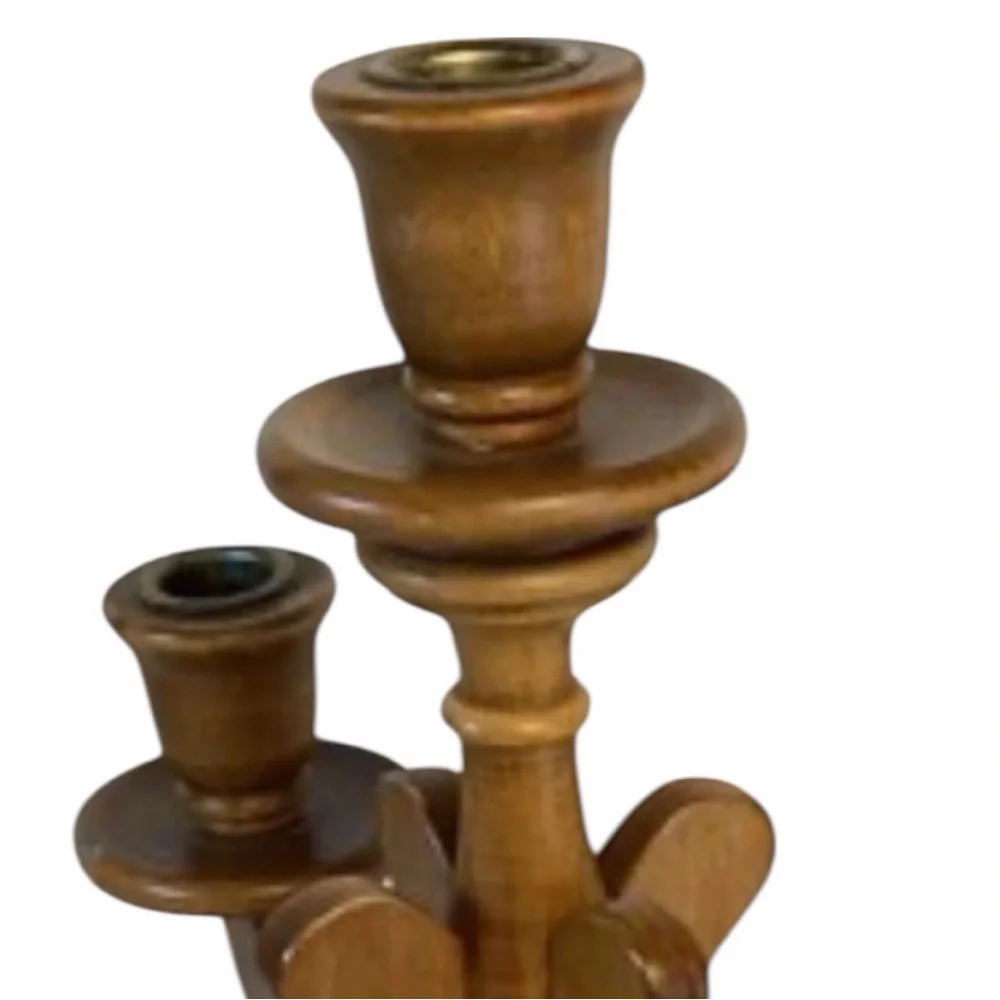 Mid-Century Charles Lesters Turned Wooden 5-Arm Candelabra. Brass inserts - Picture 4 of 8